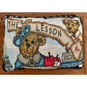 Vintage Tapestry Pillow “The Lesson” Teddy Bears & Friends School Theme